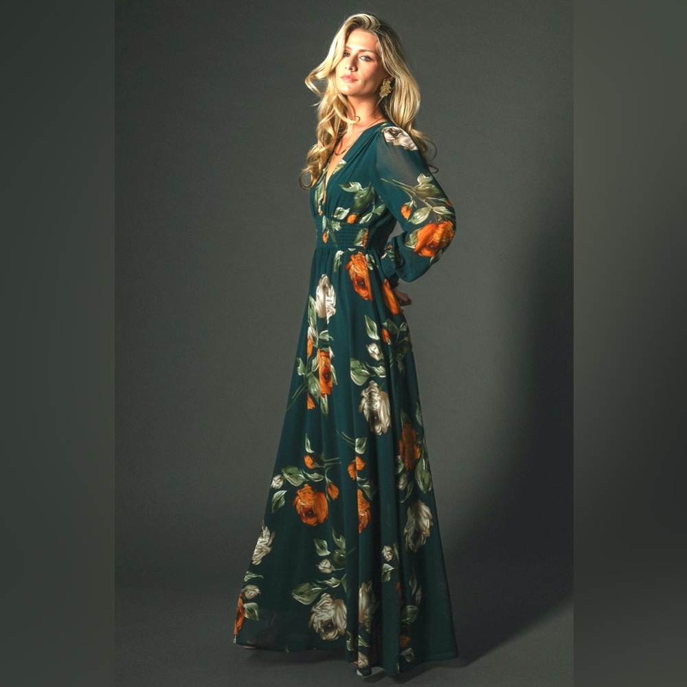 Baltic Born Teal Maxi Dress with Yellow & Cream Floral Print - Picture 13 of 14